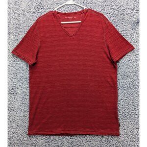 John Varvatos V Neck Pima Cotton T Shirt Mens Large Contrast Stitch Striped Red